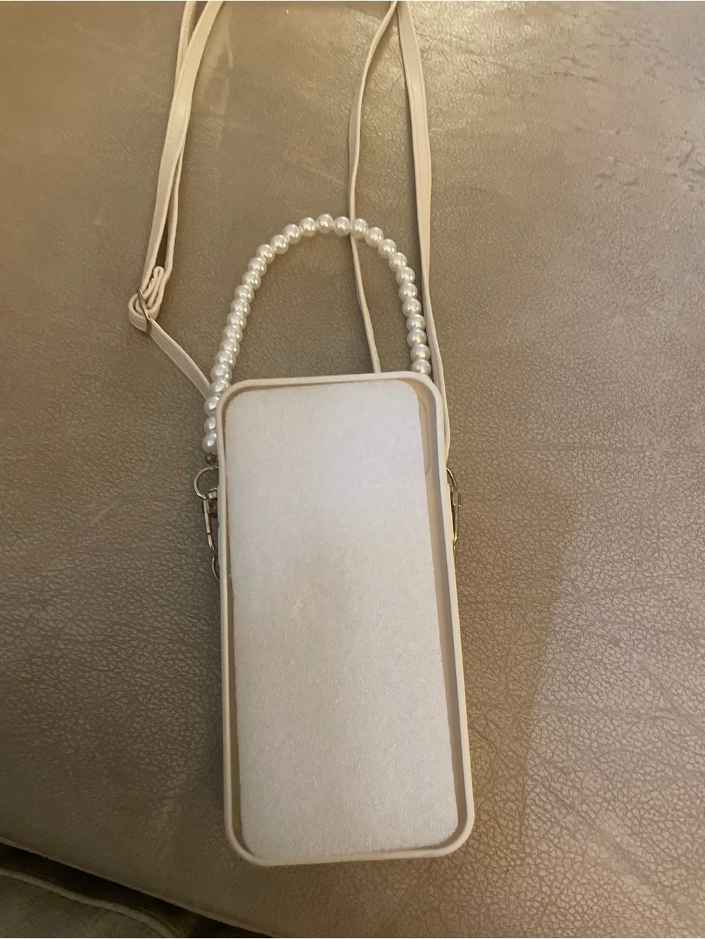 Brand New White Quilted Crossbody Phone Bag with Pearl Handle for iPhone 12 Pro